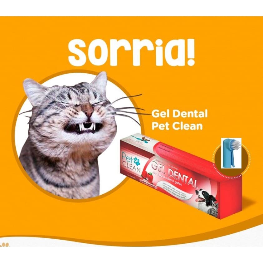 Pasta De Dente Pets Creme Dental Pet Clean Para Gatos e Cachorros Canino Ajuda no Tártaro Sabores Morango Tutti-Frutti Menta + Escova Dedal Higiene Bucal