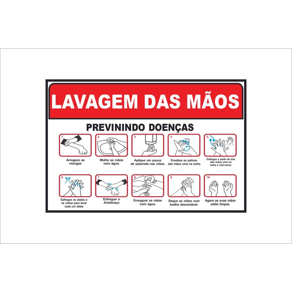 Placa Sinalização lavagem das mãos como lavar