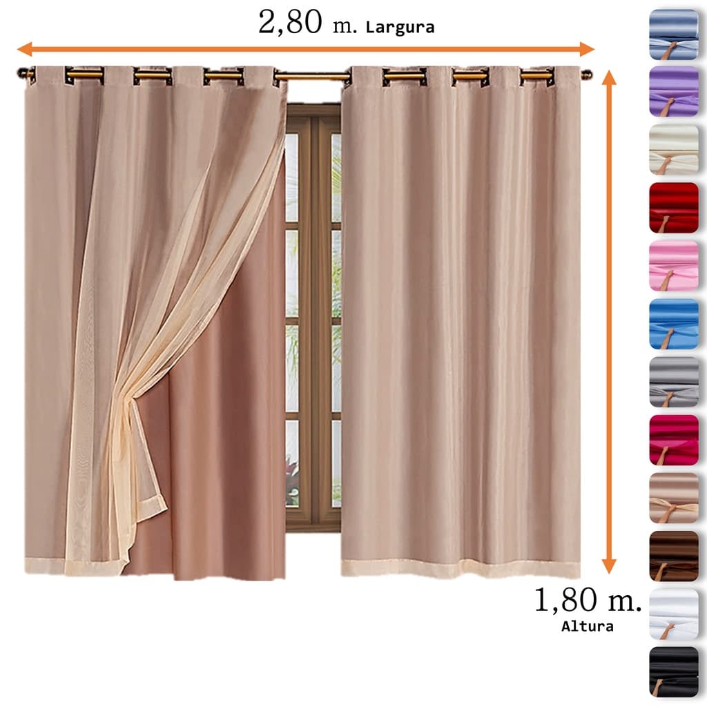Cortina Blackout Para Sala E Quarto Grande 2,80 Largura 1,80 Altura Tecido Voil Com Blecaute 100%