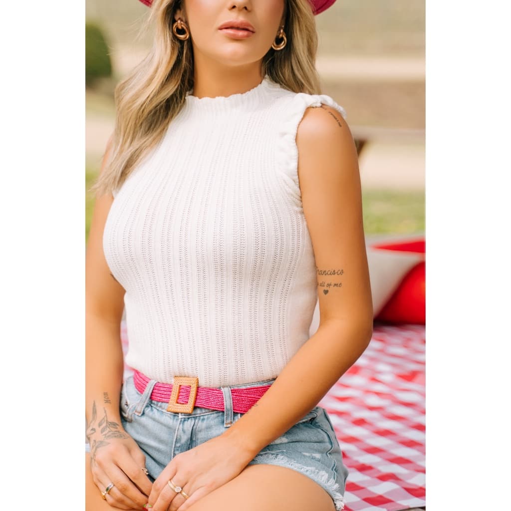 Blusa Garrafinha Tricot Modal Gola Alta com Babadinho Golinha verão 2022