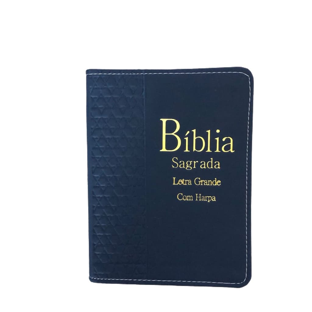 Biblia Média com Harpa Letra Grande Índice Capa Luxo Azul
