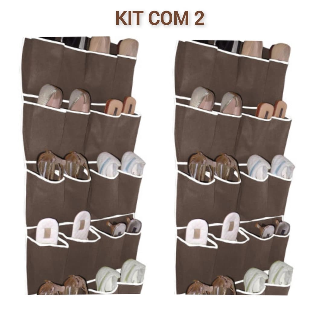 Kit 2 Sapateira Vertical 16 Pares Dobrável Multiuso Tênis Calçados Organizador TNT Porta Parede