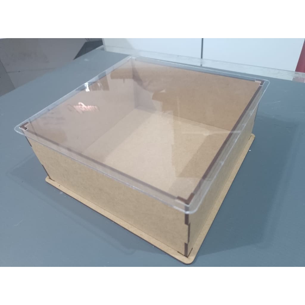 Kit com 6 caixas em mdf cru com tampa transparente ps 20x20x7