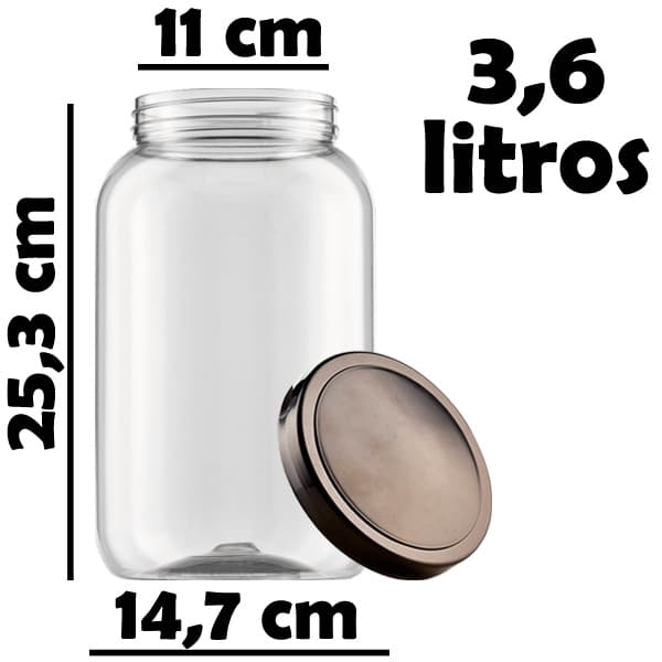 1 Pote Plástico PET de 3600 ml - 3,6 l com tampa - Cód. 2104