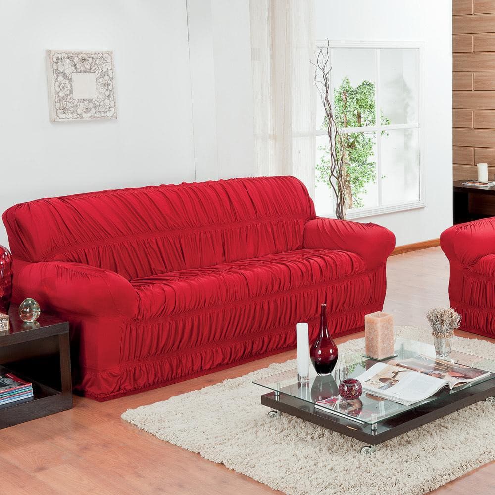 Capa de Sofá 3 Lugares Elásticada Vermelho