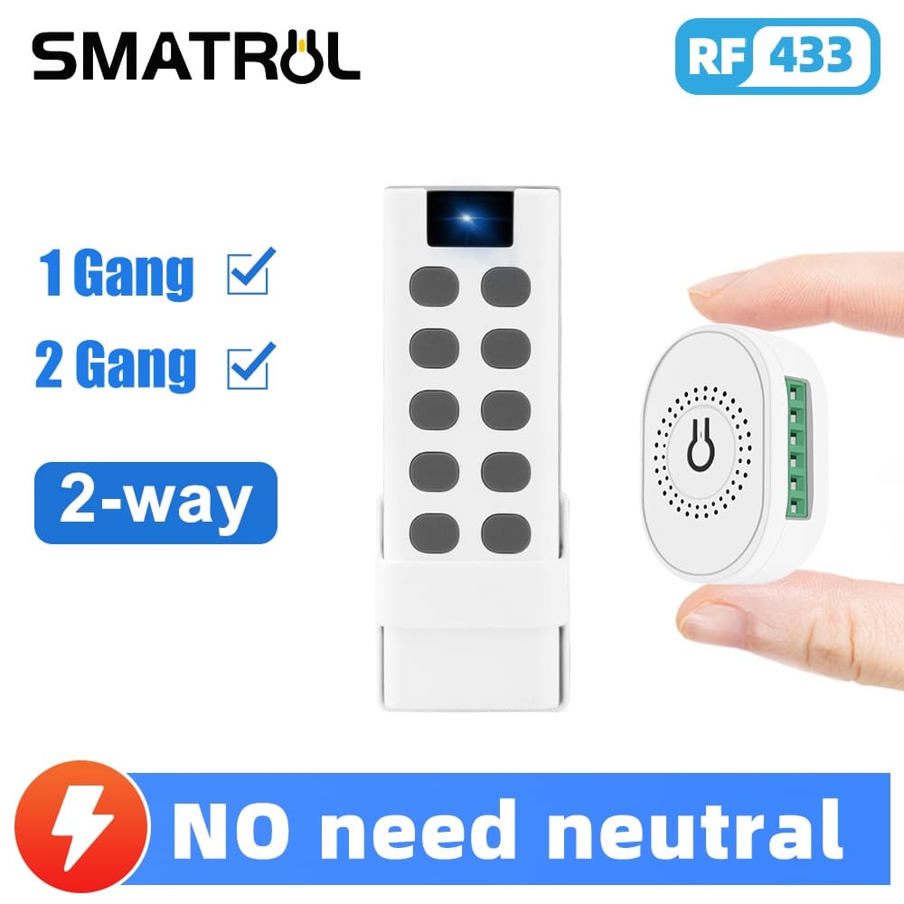 Nenhuma Neutro Fio 1/2 2 Gang Way RF 433 Mhz Interruptor De Luz Mini Módulo Casa De Controle Remoto Sem Inteligente De Parede Em Off Breake