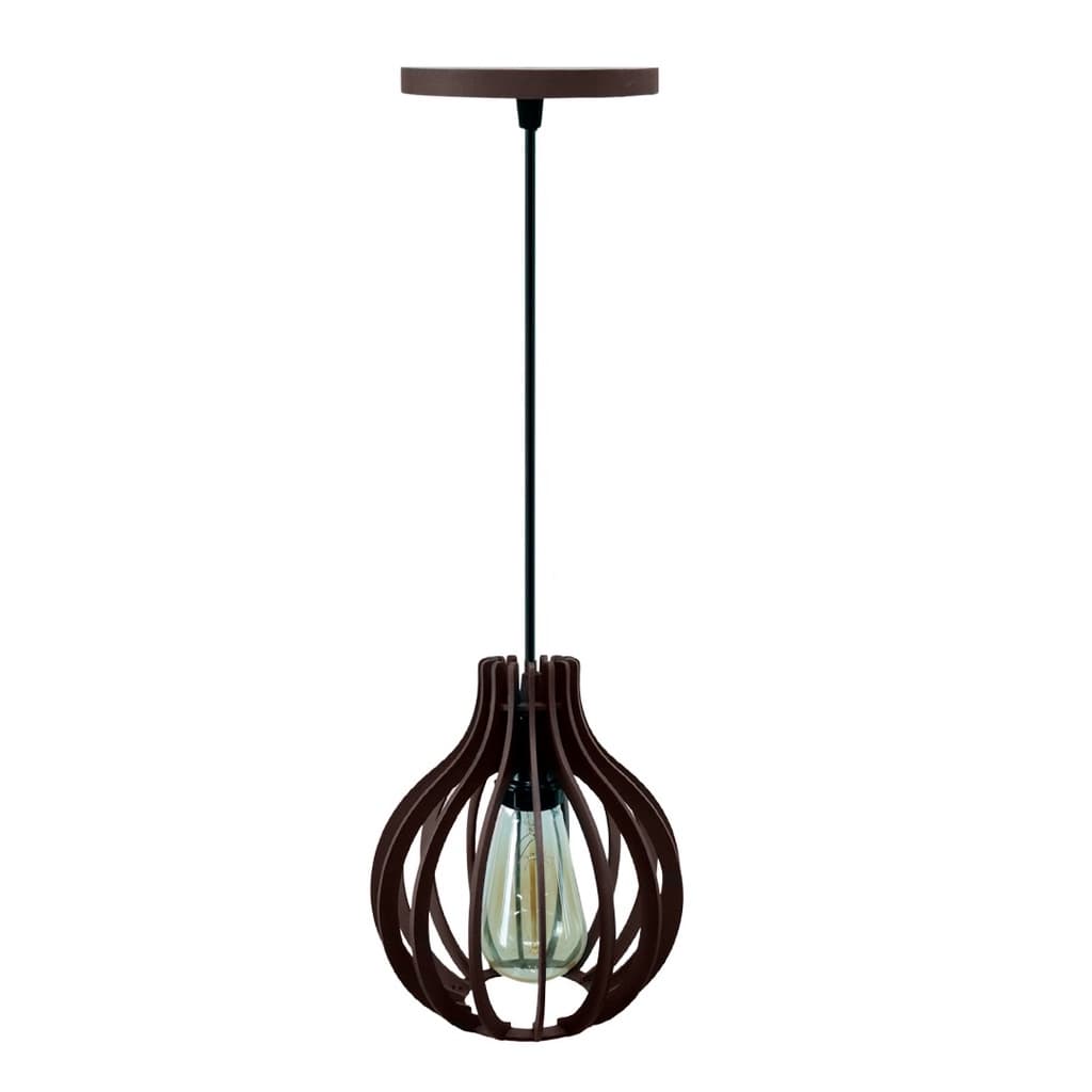 Lustre  Pendente De Madeira Marrom Com Regulagem De Altura