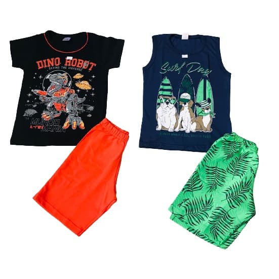Kit 2 Conjuntos Menino Infantil Short e Camiseta Masculina Verão