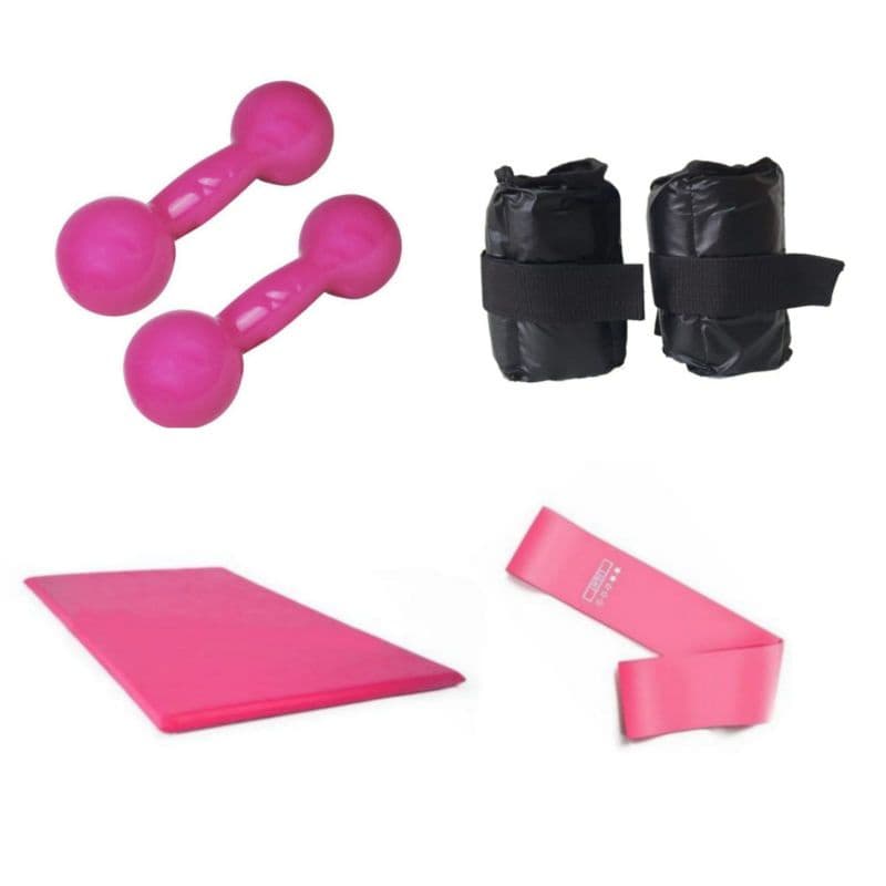 Treino Completo Musculação Par Halter 4 Kg + Caneleira 4 Kg + Colchonete + Elástico