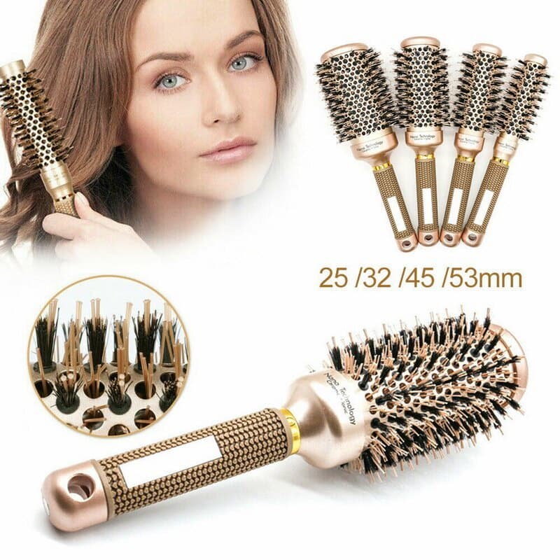 (4 cores)Kit 4 Escova Redonda Profissional Cerâmica/Antiderrapante/De Cabelo Dourada