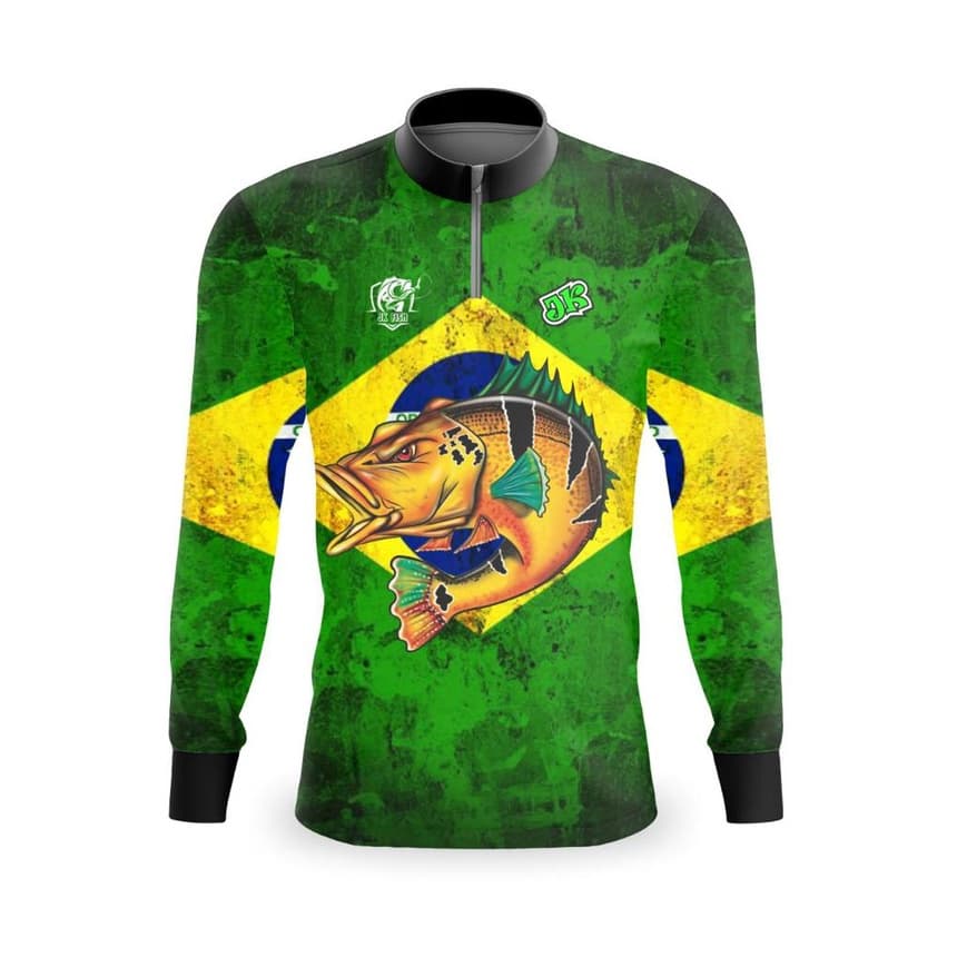 Camiseta De Pesca  Manga Longa Premium Masculina Bandeira Brasil