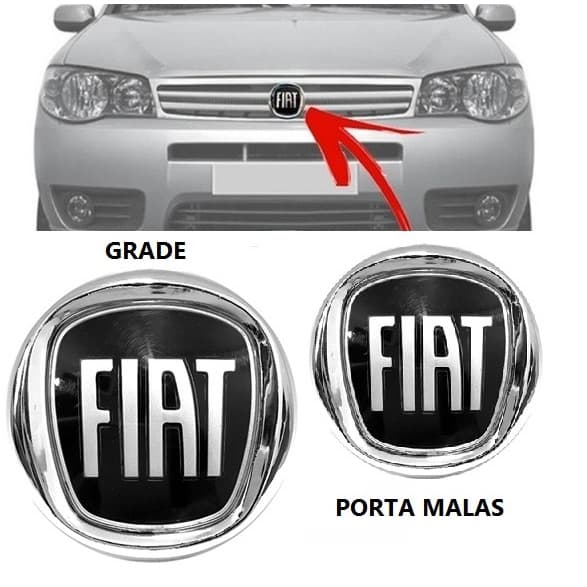 Kit emblemas Grade e Porta Malas Fiat Preto Black Piano PALIO 2004 a 2016 Uno 2004 a 2013 Fire Mille Way Economy Simbolo