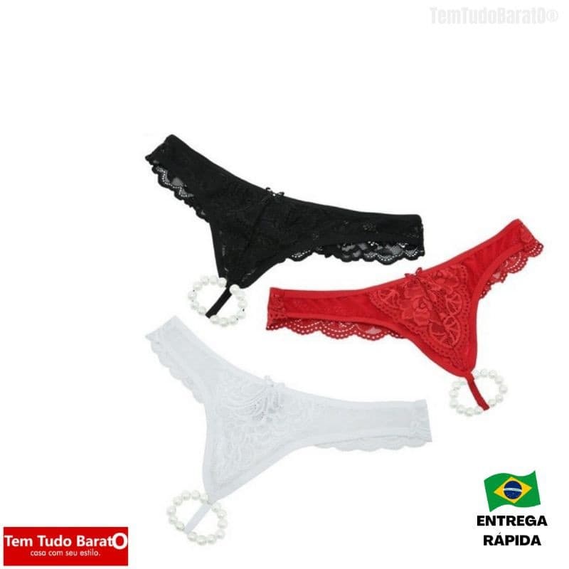 Calcinha Tanga Tailandesa de perola fio dental de amarrar em renda Erótica SexShop