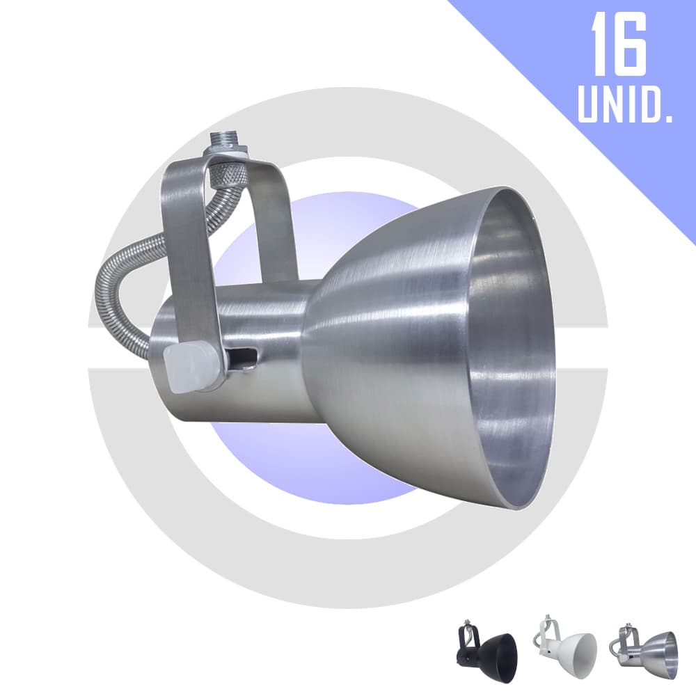 Kit 16 Spot Aluminio Direcionavel Trilho Eletrocalha Perfilado Iluminacao Bulbo Comum LED E27 Bivolt