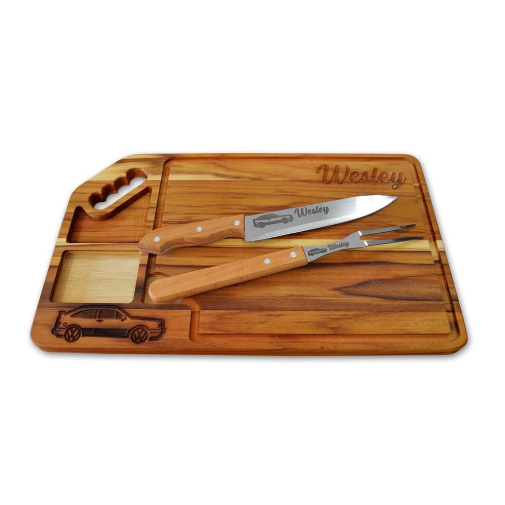Kit Para Churrasco Tábua, Garfo e Faca Personalizado Nome Time Logo Presente Dia dos Pais ENVIO IMEDIATO