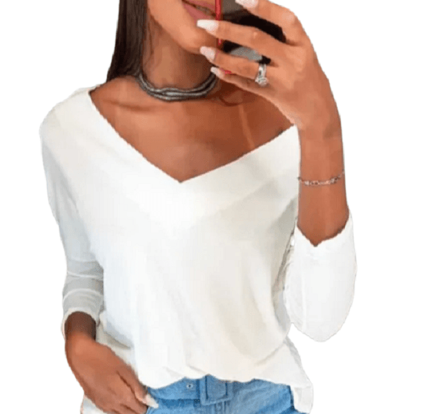 Blusa Manga Longa Gola V Lisa Blogueira Papilloo