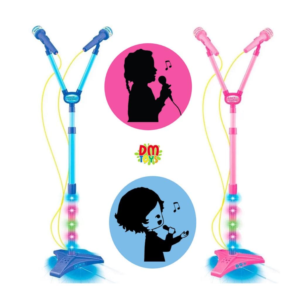 Microfone Duplo Infantil Pedestal Rock Show Luz Amplificador