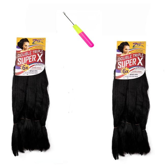 2 Jumbos MegaX/SuperX/HiperX Jumbão Para Tranças 2 Pacotes = 800g + 1 Agulha