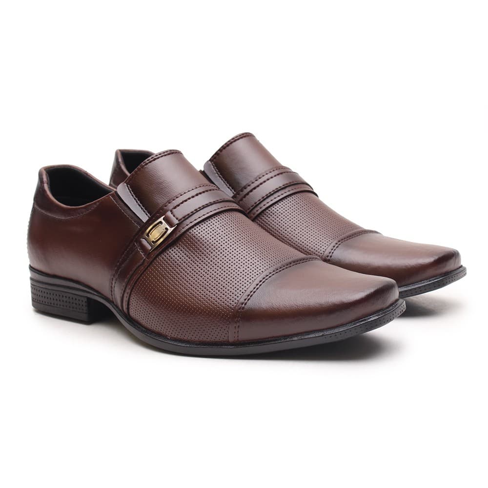 Sapato Social Masculino com Metal Lateral  Miletto em Verniz Tecnológico com Detalhes Texturizados - 708 Verniz Preto