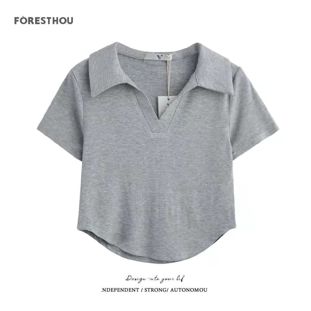 Camisas polo Cortadas Manga Curta Com Decote Em v
