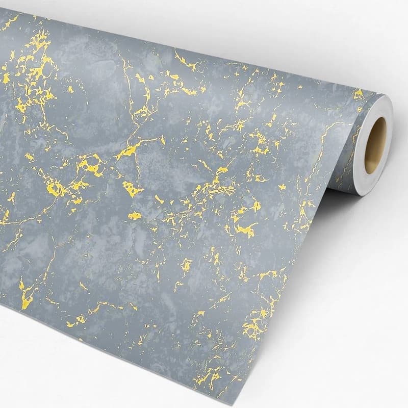 Papel de Parede Adesivo Textura Mármore Cinza Escuro e Dourado GFC-TEXTURA-07