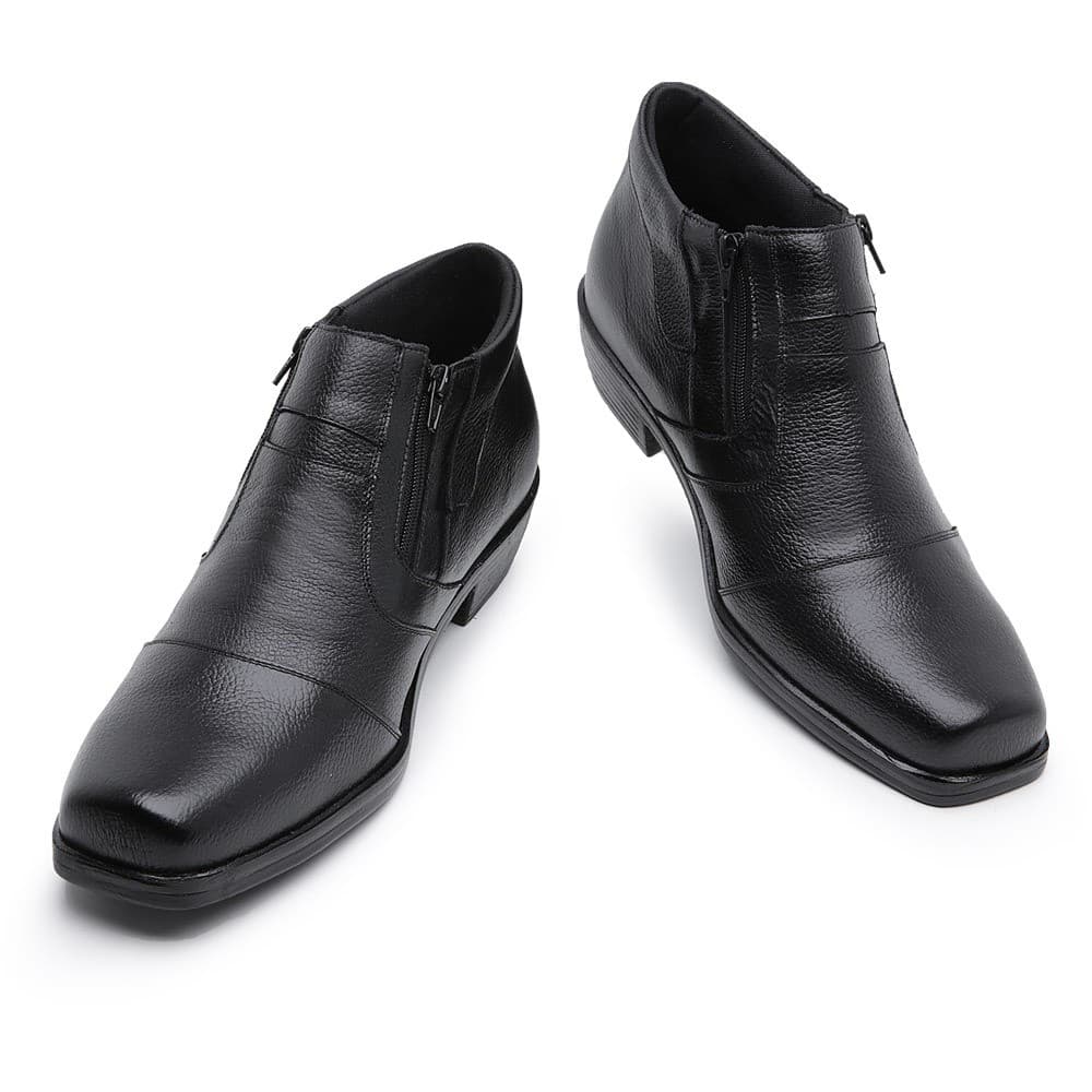 Bota Coutry Social em Couro Preto com Ziper Sola de Borracha Costurada