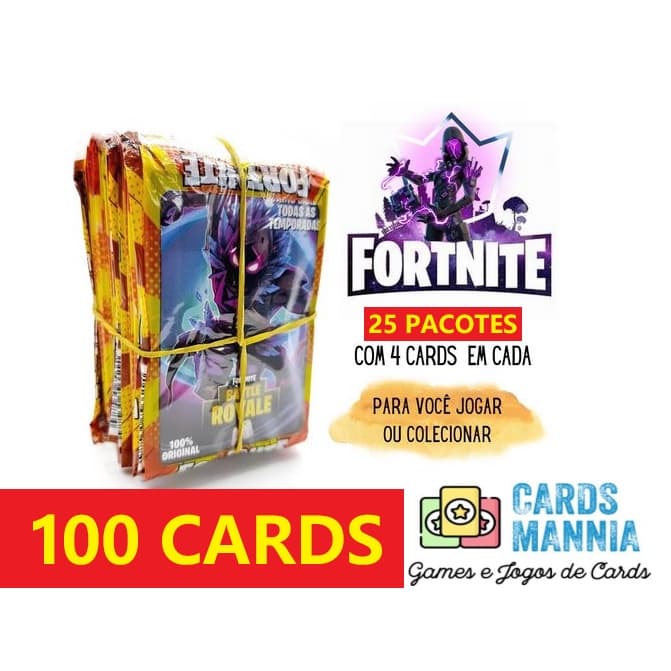Kit 100 Cards Fortnite 25 Pacotes Barato Jogo Coleção Cartinhas