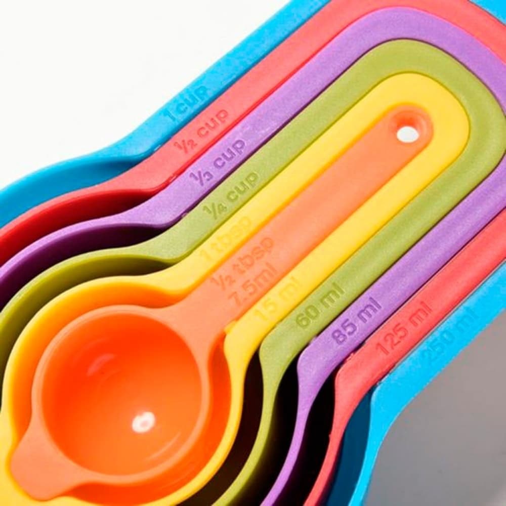 Kit Colheres Medidoras 6 Peças Plástico Resistente Dosador De Medidas Para Colheres Xícaras ML Cozinha Confeitaria