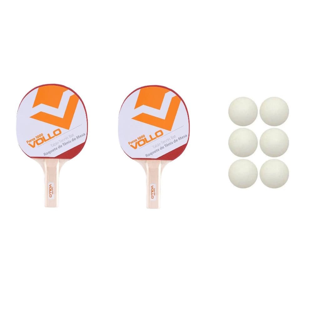Kit Ping Pong/Tenis de Mesa Com 6 Bolas Convoy + 2 Raquetes Force 1000 Vollo