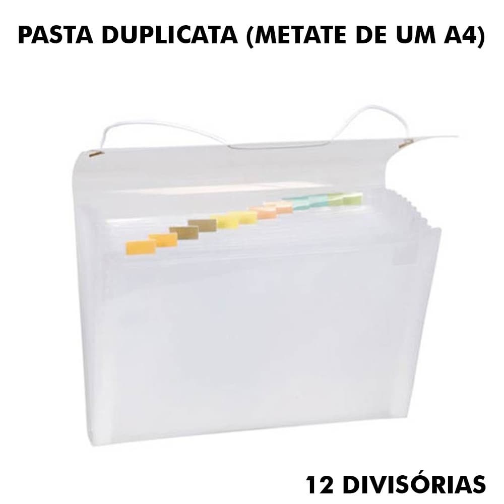 Pasta sanfonada Plástico duplicata 12 Divisórias New Line cristal