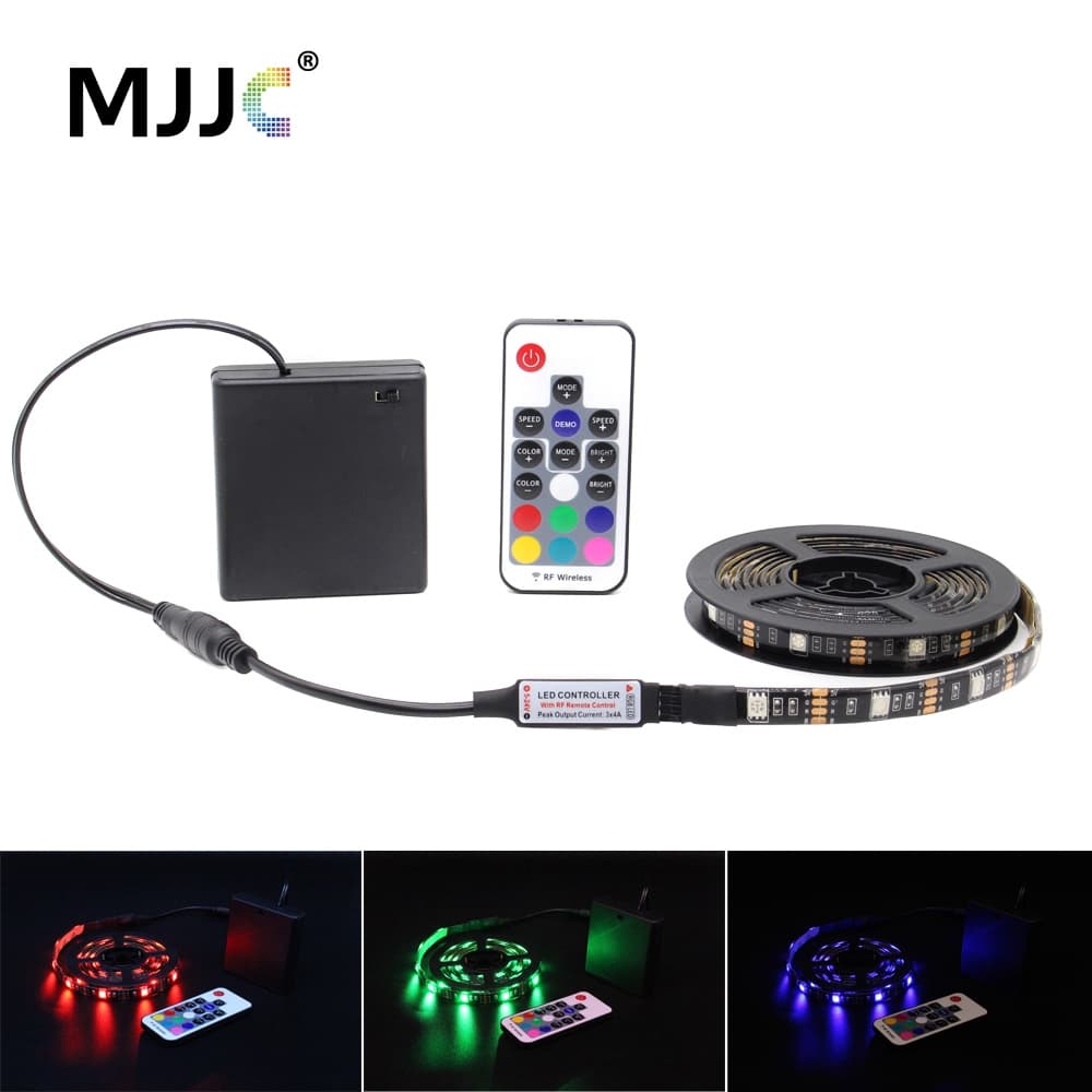 Fita Rgb Tira Conduzida Bateria Ope @ @ Rado Smd 5050 Luzes Fita 4aa 4aa Alimentado Por Bateria Ir Rf Controle Remoto À Prova D 'Água Led Tarja