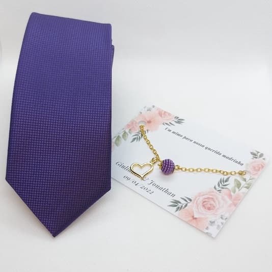 kit Gravata para padrinho com pulseira para madrinha cor roxo para casamento
