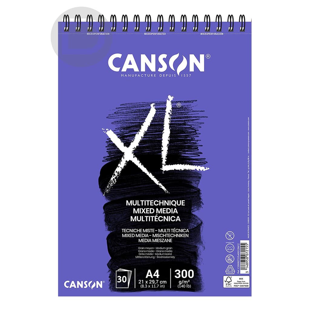 Bloco De Papel Canson Xl Mix Media - 300g/m² A4 - 30folhas
