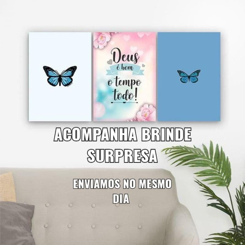 kit 3 quadrinhos Deus é bom o tempo todo borboleta novo decoração sala quarto promoção