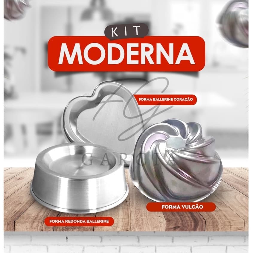 Kit de Assadeiras de Bolo Decoradas, Forma Vulcão. Forma Redonda e Forma de Bolo Coração Ballerine