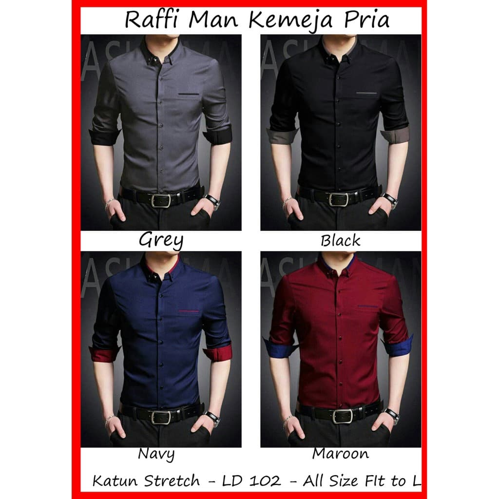 KEMEJA Raffi MAN Camisa Masculina De Manga Comprida FoRmal CASUAL Para Escritório SLIM FIT Atacado