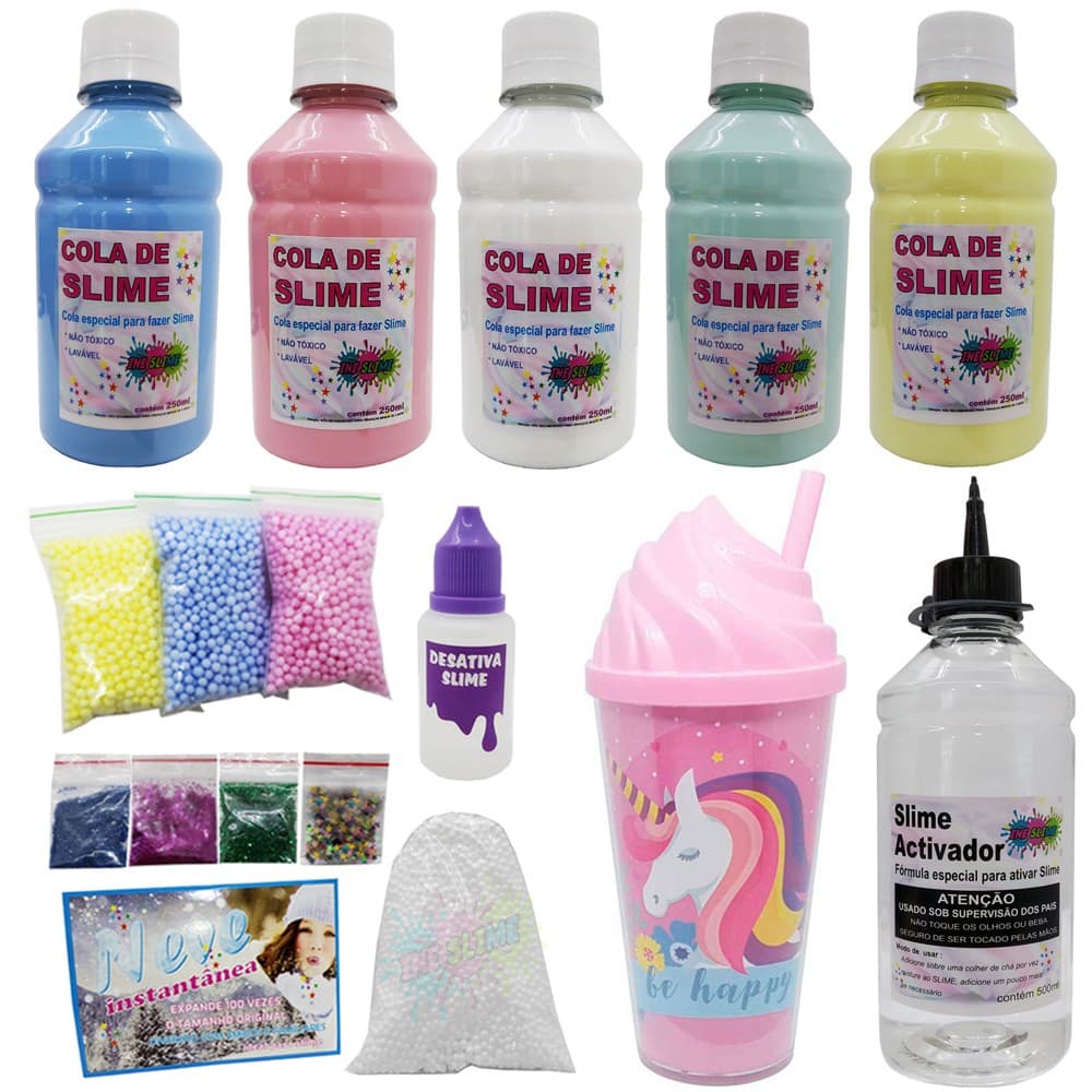 Kit Para Fazer Slime + 1 Cola Roxa + 1 Espuma Ine Slime