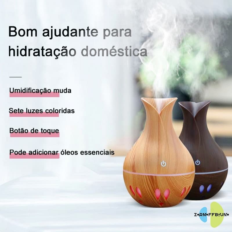 Mini Umidificador Perfumista Vaso USB Tipo Madeira Ambiente
