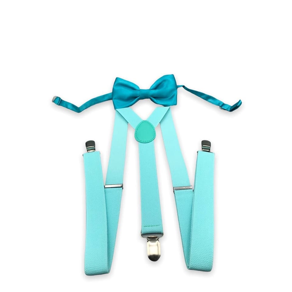 Kit Suspensório + Gravata Borboleta Azul Tifany Para Barmen Festas