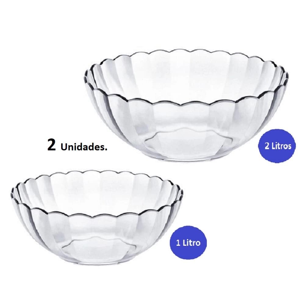 Conjunto 2 tigelas bowl de vidro (1 litro e 2 litros) Marinex Bella.