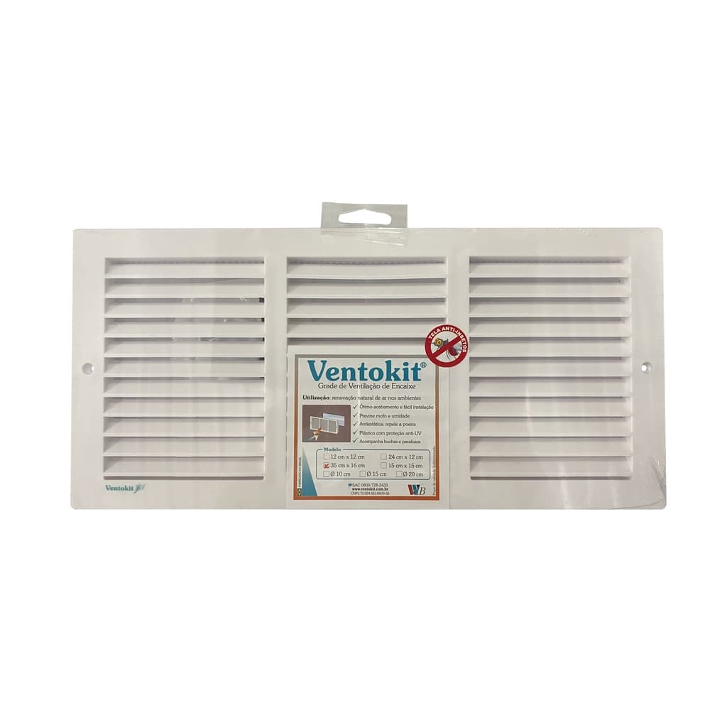 Grade De Ventilação Retangular 35x16 com Tela Anti-inseto Ventokit WdB