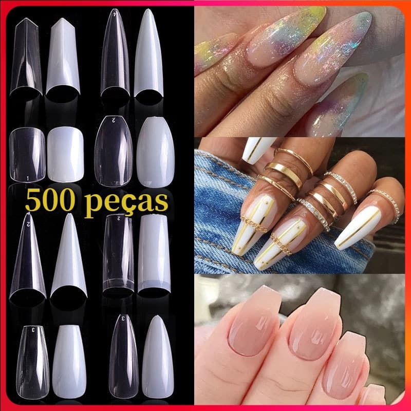 ✨Envio Rápido✨500 Peças unha postiça/ De Unhas De Unhas Longas Brancas Transparentes