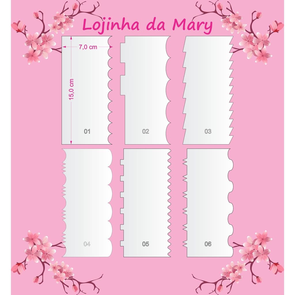 Espatulas de bolo kit 06 pc 15x7cm, espátula para alisar Bolo de acrílico, decoração de bolo