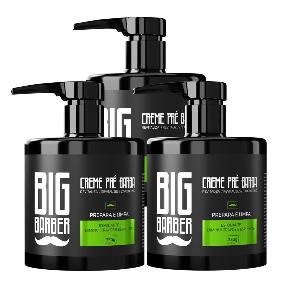 Creme Pré Barba Big Barber 350g Lemon Limpador Facial Esfoliante Caixa Com 3 Unidades