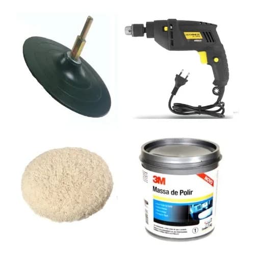 Kit Polimento Disco Boina Massa Polir 3m + Furadeira