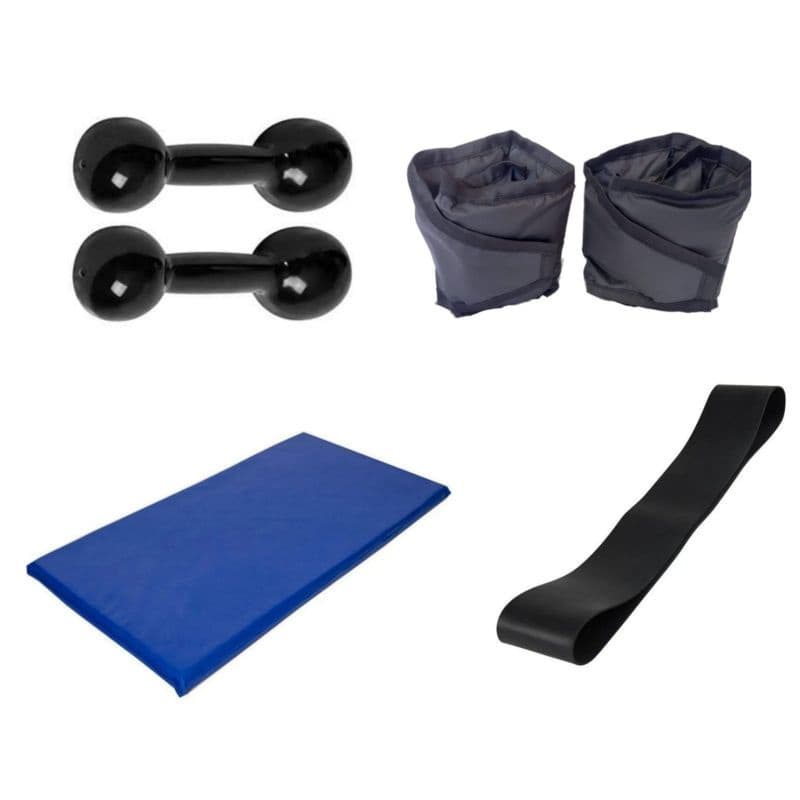 Kit Musculação Pesos Academia Halter 4 Kg + Caneleira 3 Kg + Colchonete + Elástico