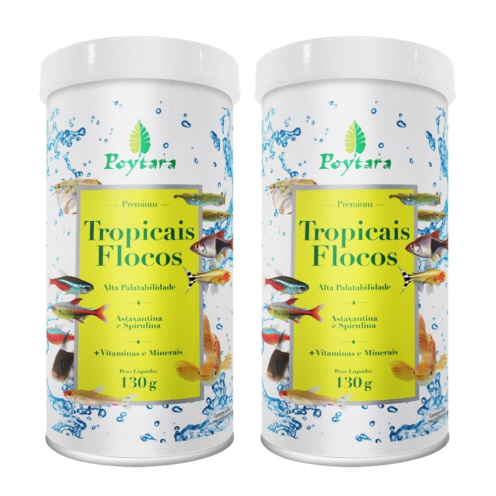 Novo Kit 2 Rações Poytara Tropicais Flocos 130g (260g)