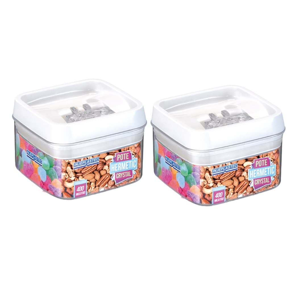 2 Potes Mantimentos Acrílico Quadrado 400ml Organiza Grande