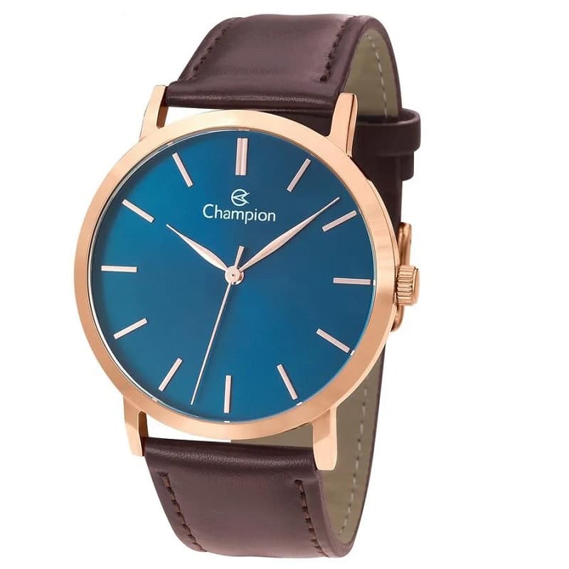 Relógio Pulseira de Couro Marrom  Champion Masculino Analógico Original CN20677A Relógio Masculino