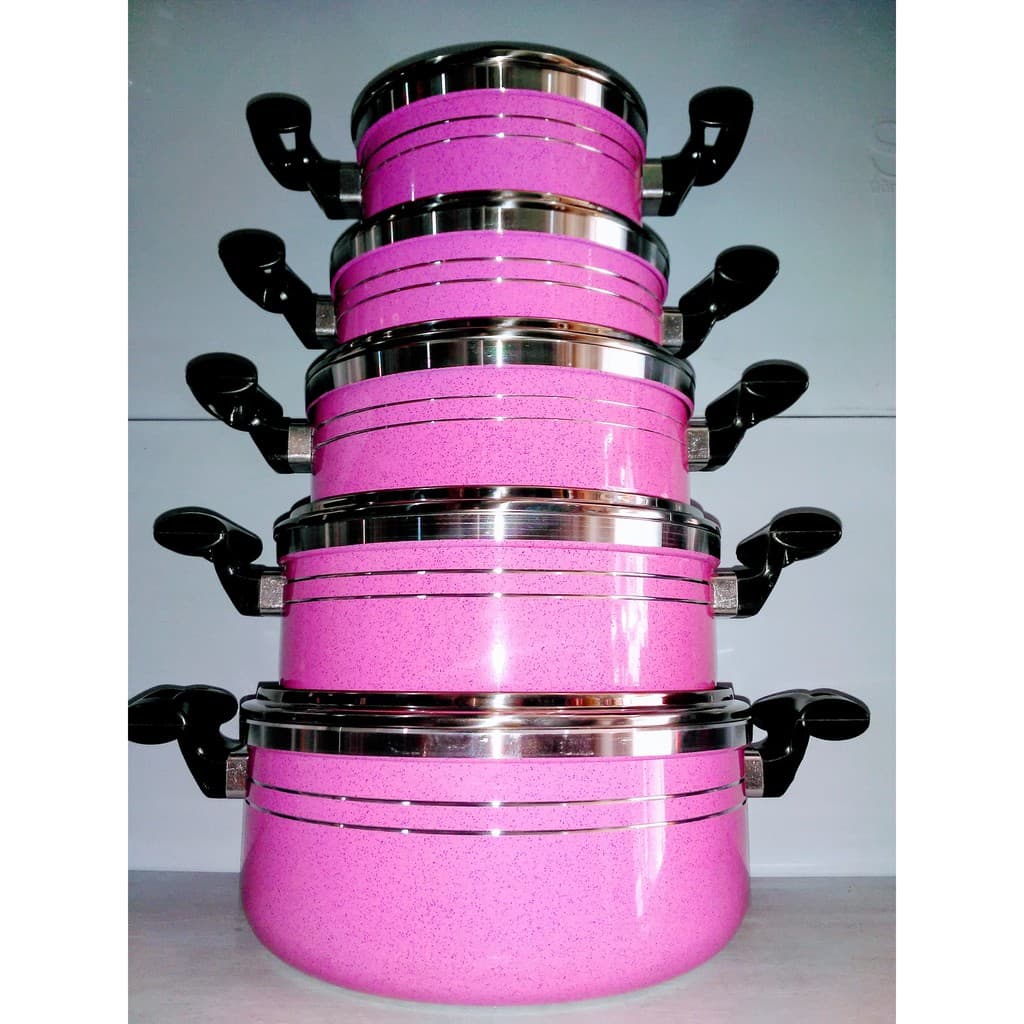 Jogo kit panelas caçarolas tampa de vidro 5 pçs alumínio rosa